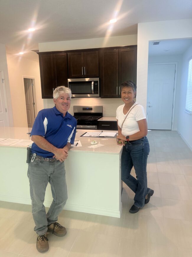 The excitement is real! Pre-closing walkthrough for a beautiful new home with Joanne (buyer) and Gio from Pulte Homes